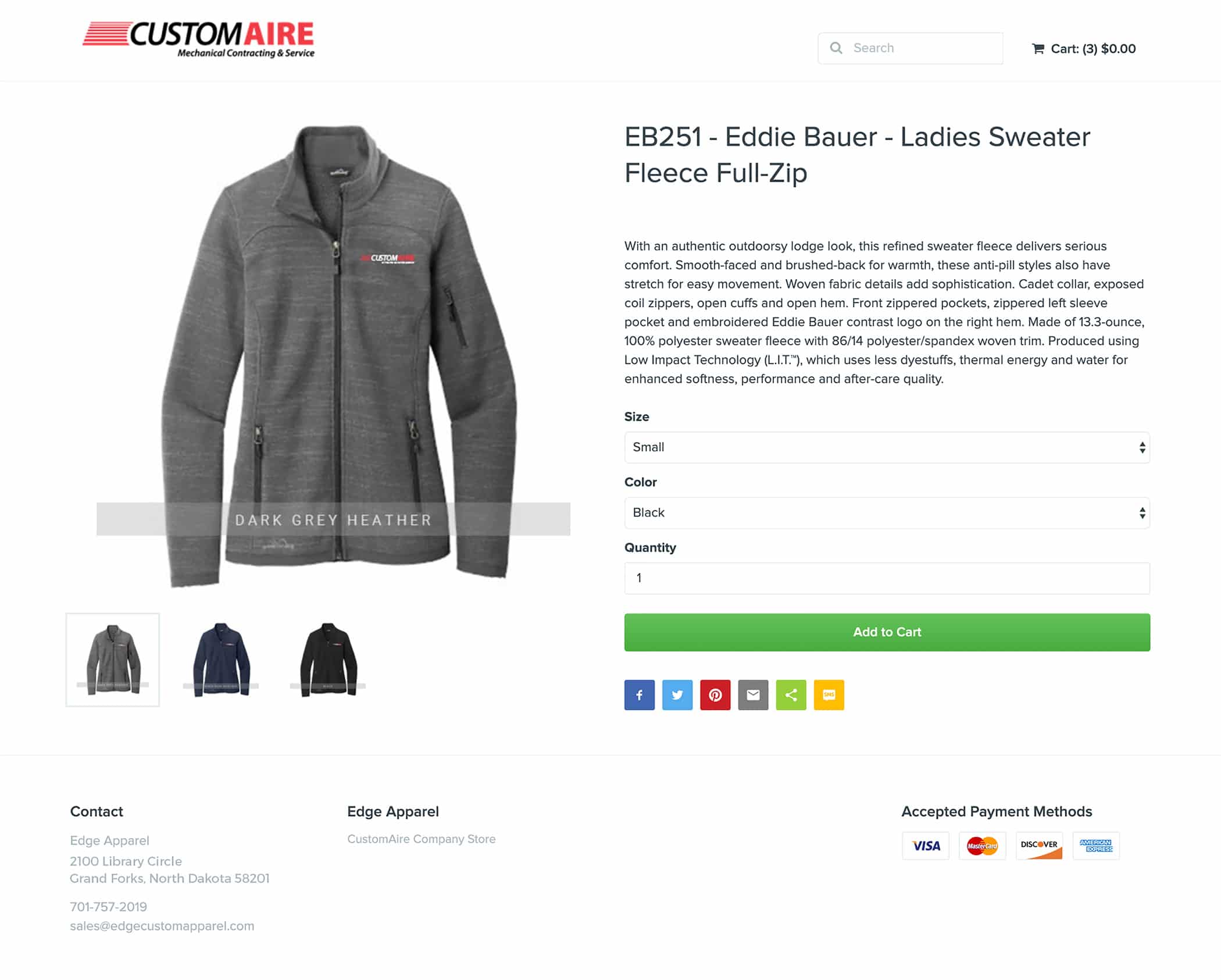 Example of a customized online apparel store.